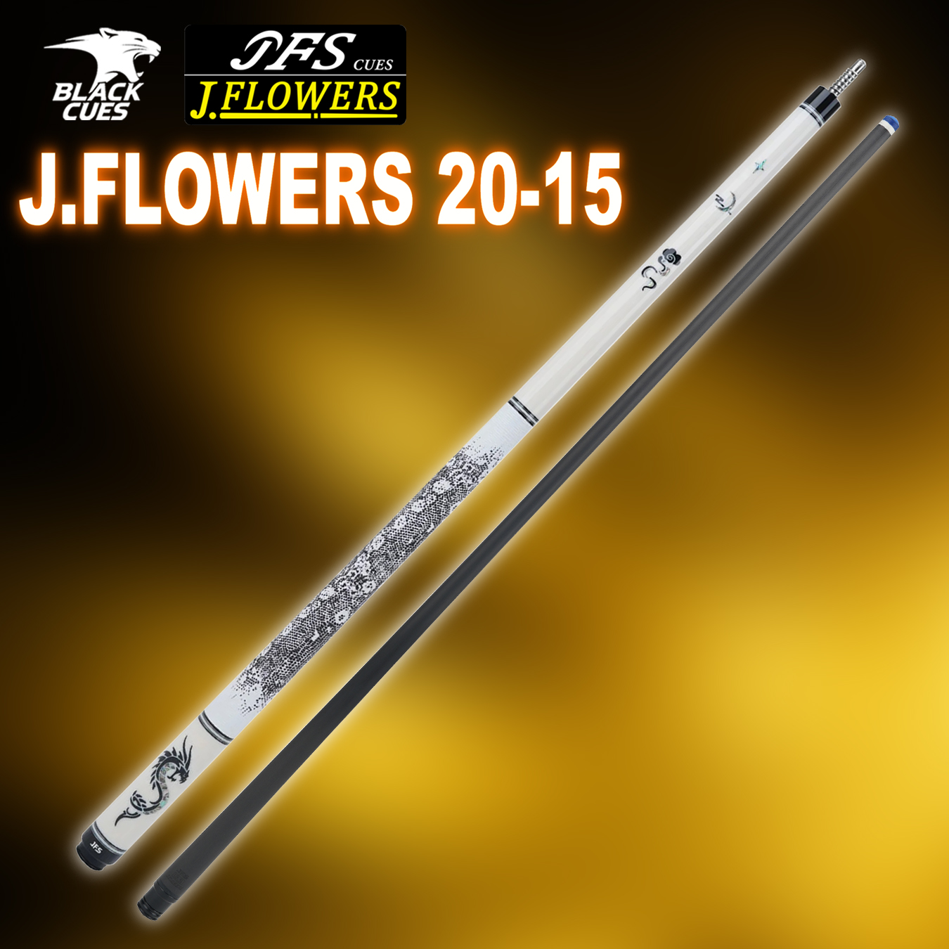 Cơ Bida JFLOWERS 20-15 Rồng Trắng | Ngọn Carbon Classic 12.5